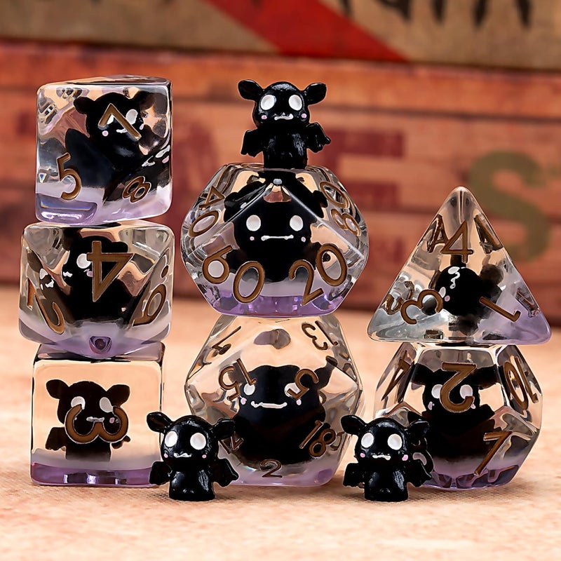 weyano DND Resin Bat Dice Set, D&D Polyhedral Dice for Dungeons and Dragons RPG, MTG Role Playing Games D and D Dice 7pc D20 D12 D10 D8 D6 D4 - Image 2